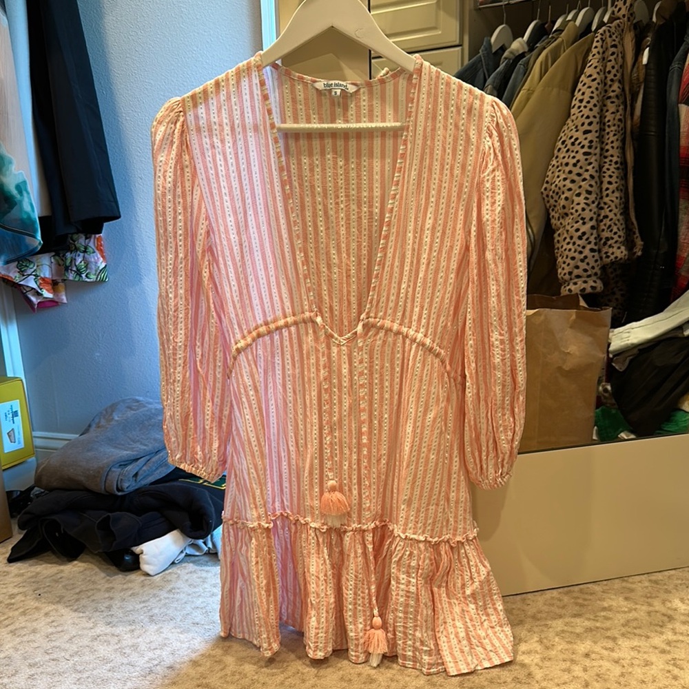 Pink and White Striped Dress with Tassels